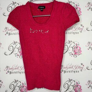 Bebe fur top baby fur chenille soft bright pink rhinestone Swarovski crystals